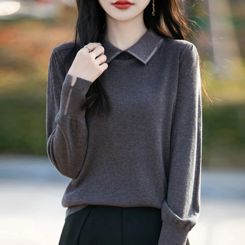 哥弟阿玛施正品秋冬新款洋气翻领烫钻保暖针织衫内搭毛衣女打底衫