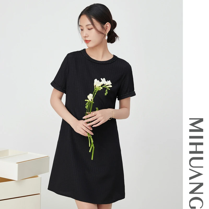 【赫本】真丝宽松桑蚕丝圆领短袖连衣裙气质显瘦547224