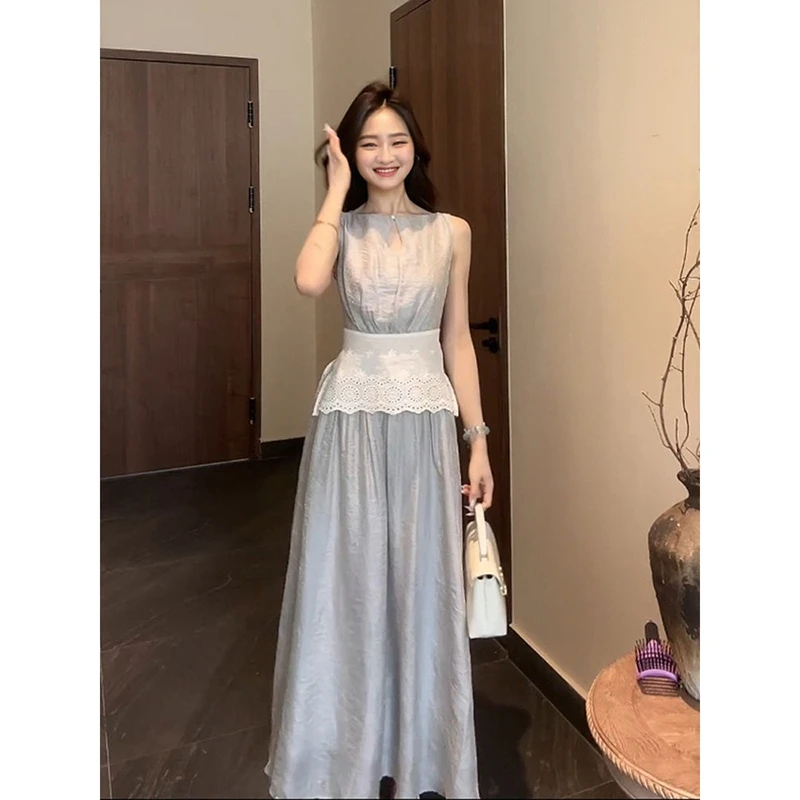 法式气质显瘦套装裙女2025夏季新款刺绣蕾丝拼接上衣半身裙两件套