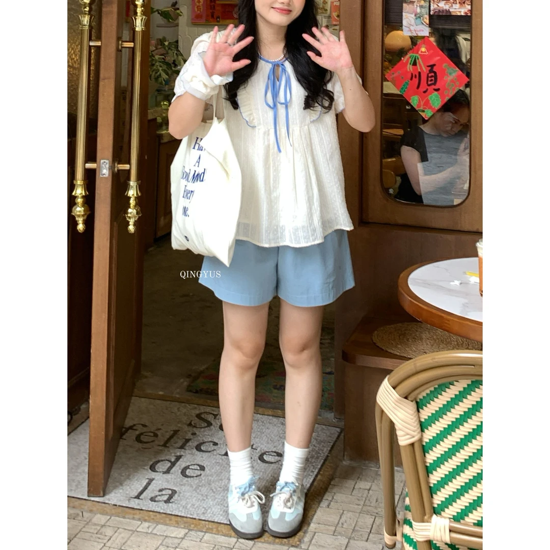 青屿衫-微胖显瘦大码短裤减龄休闲风简约风裤子大码夏季女装