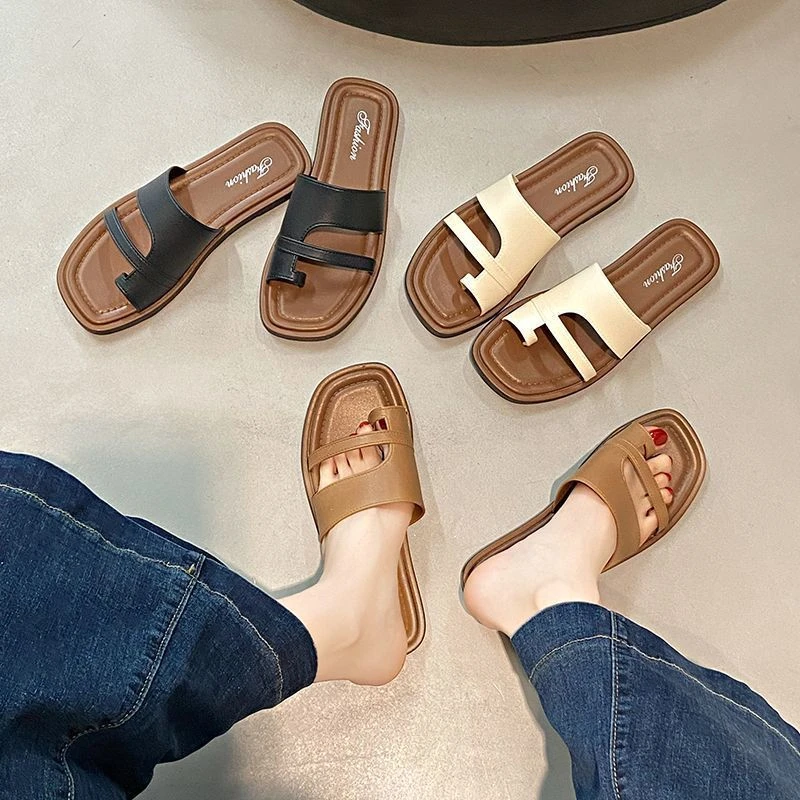 套趾外穿拖鞋女夏季韩版复古度假配裙子2025年新款一脚蹬罗马凉鞋