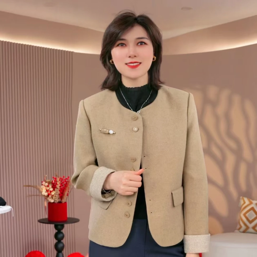 2025春秋新款气质夹克宽松气质显瘦开衫粗毛呢上衣