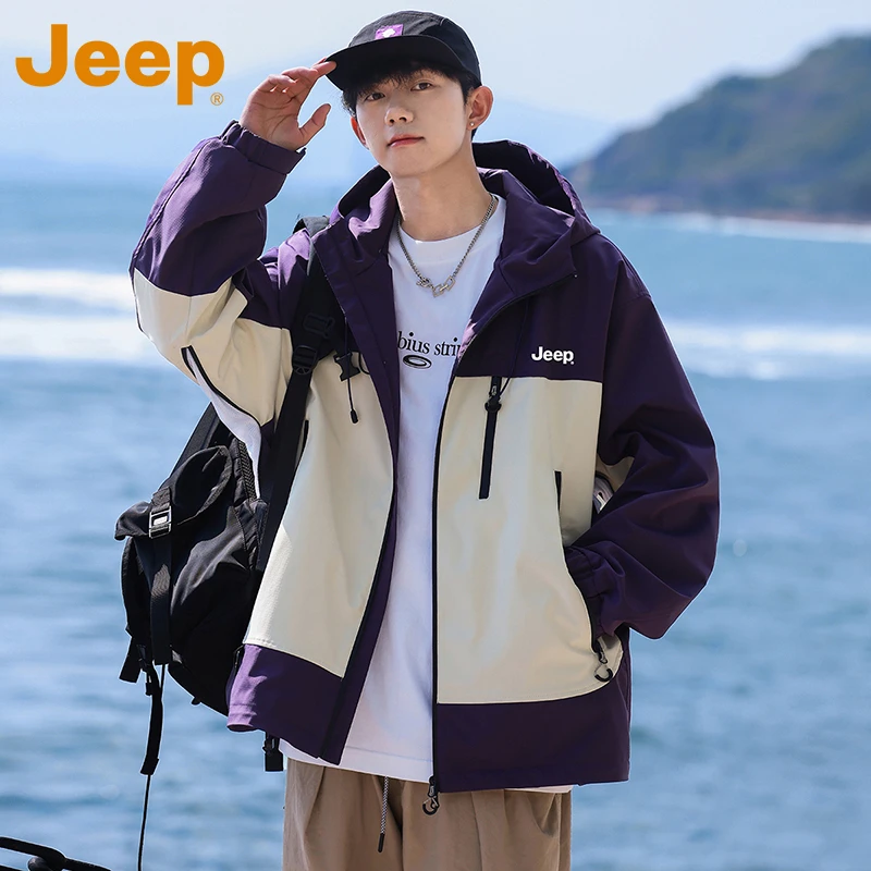 JEEP吉普连帽冲锋夹克男士2025秋季宽松休闲防水防风上衣外套男
