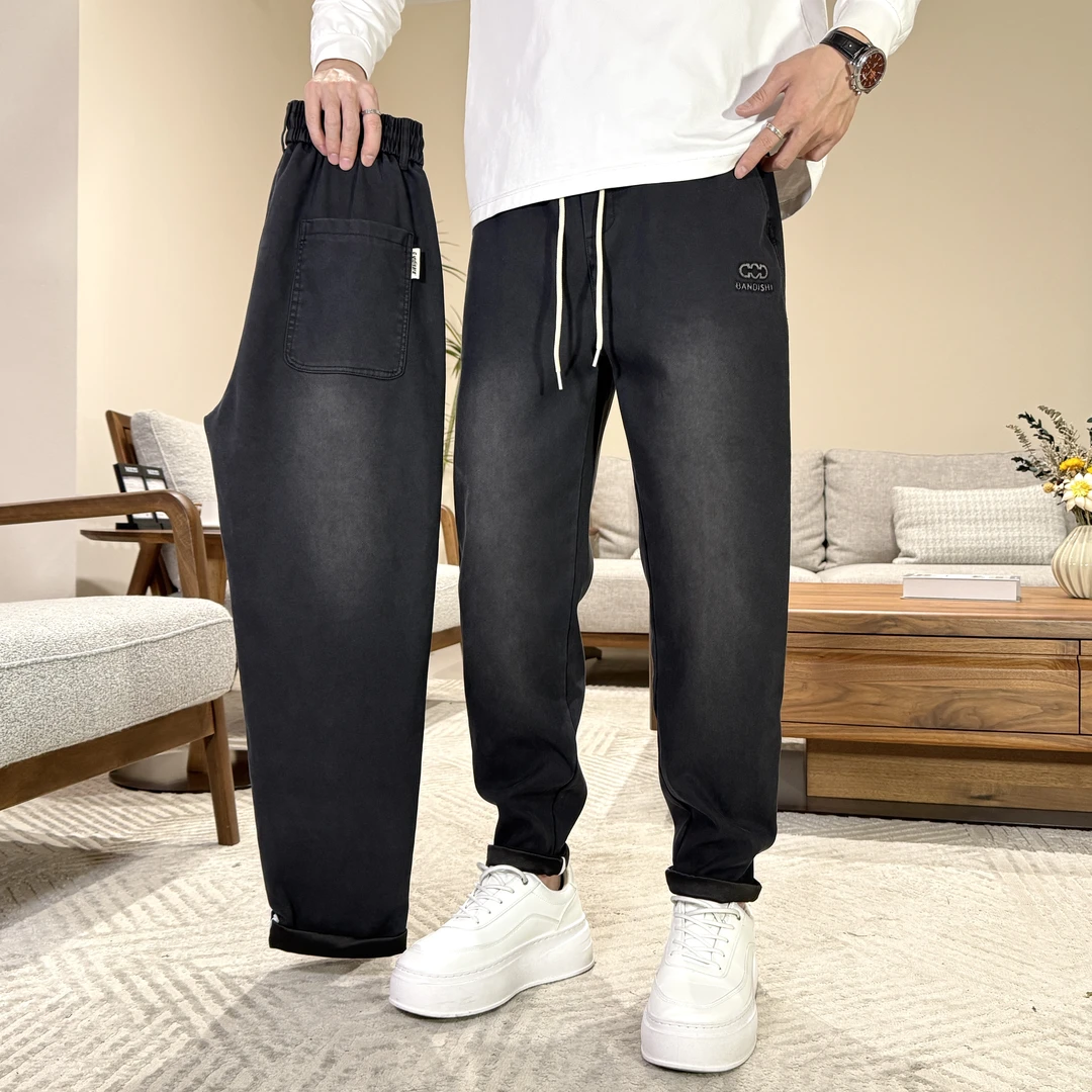 3330#秋冬牛仔裤百搭净版宽松哈伦裤男士直筒裤休闲风时尚长裤
