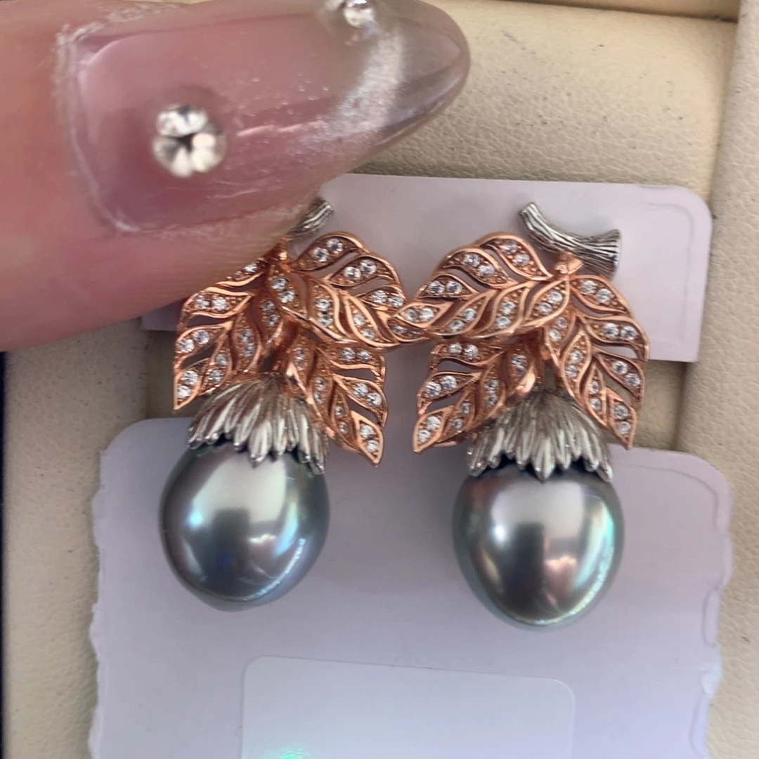 海水珍珠耳饰银S925镶嵌