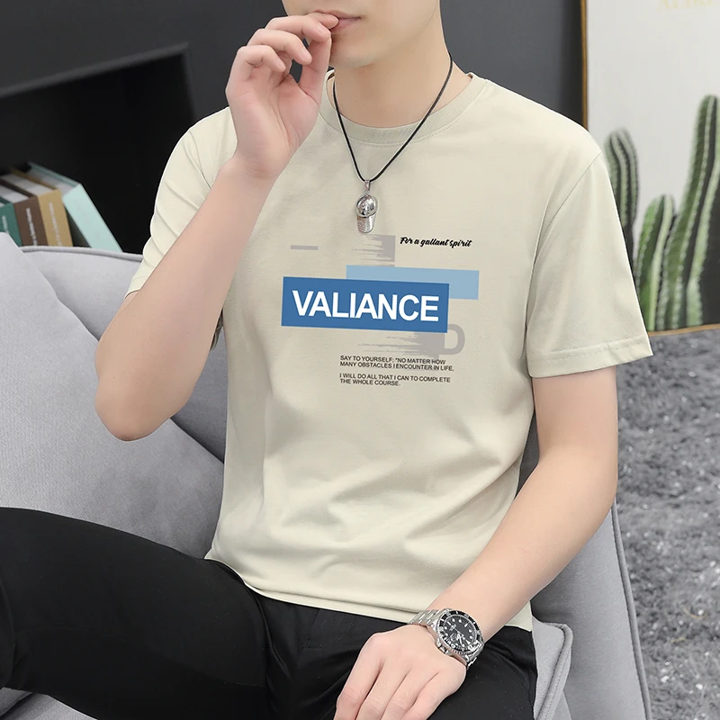 冰丝短轴t恤男衫夏季薄款流行青年单穿上衣凉爽透气小衫男士圆领