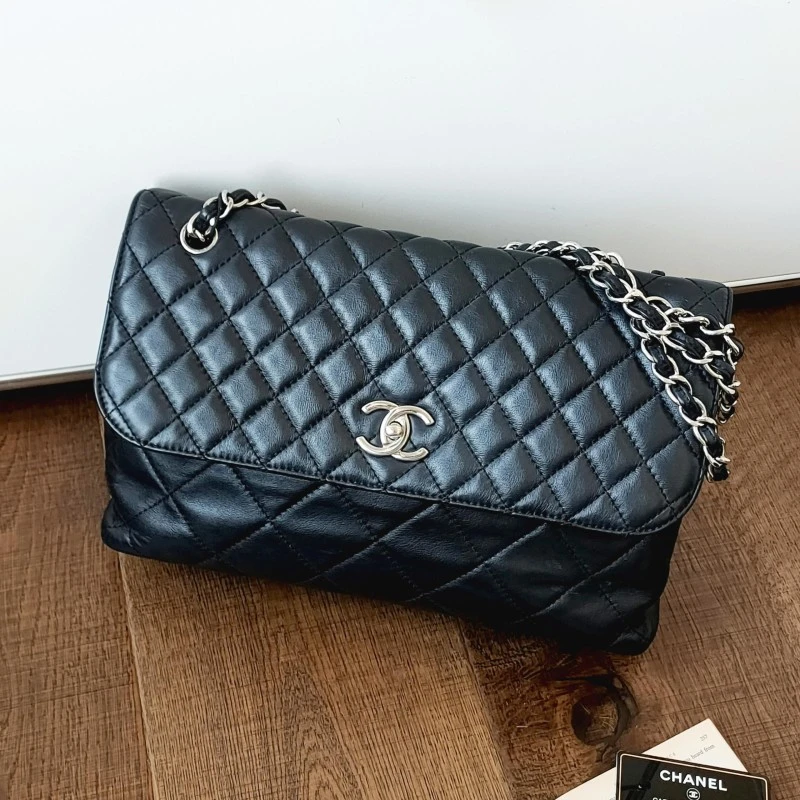 95新 Chanel/香奈儿 Azul-黑银牛皮机场单肩包/50948