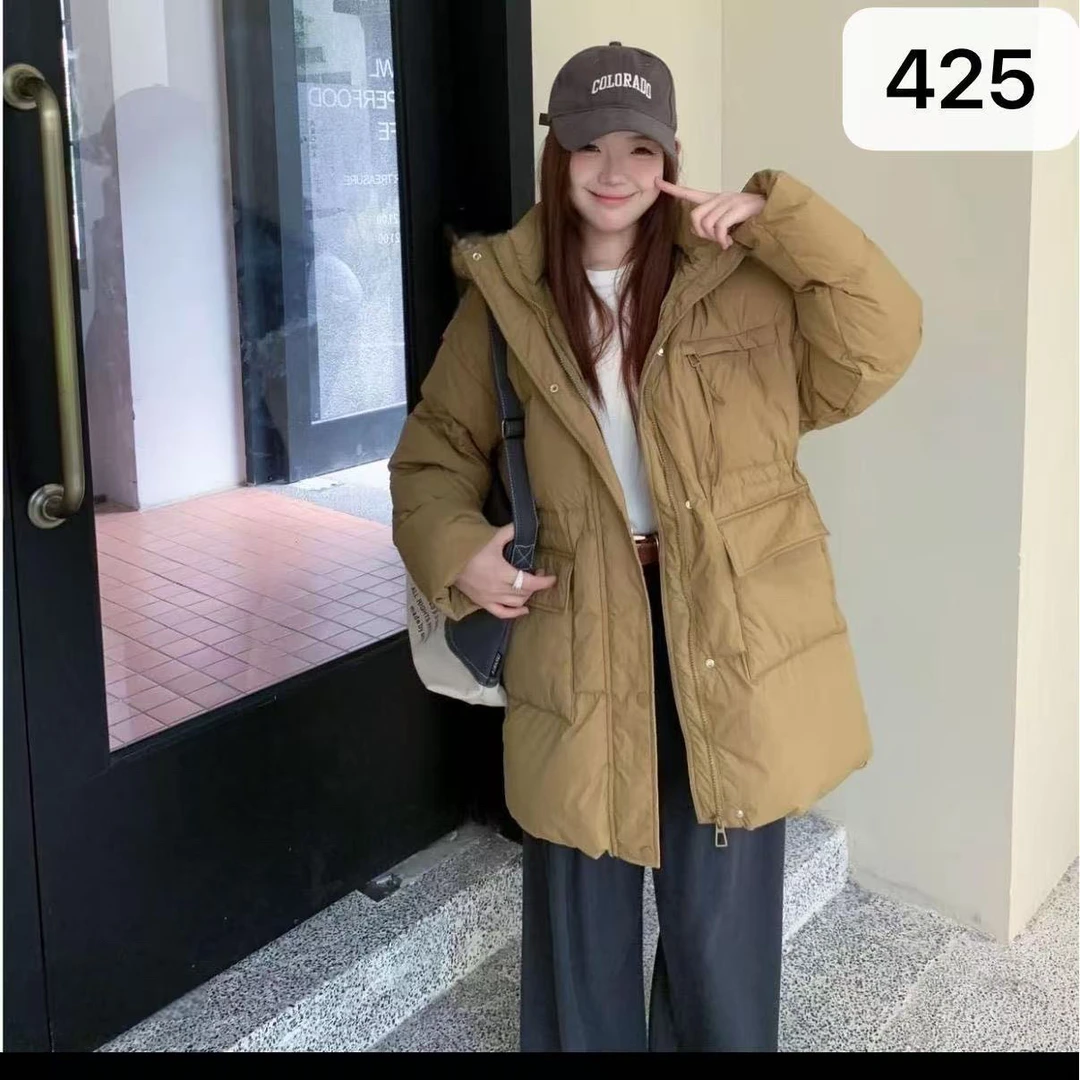 冬季新款中长款收腰韩版宽松保暖加厚白鸭绒羽绒服女