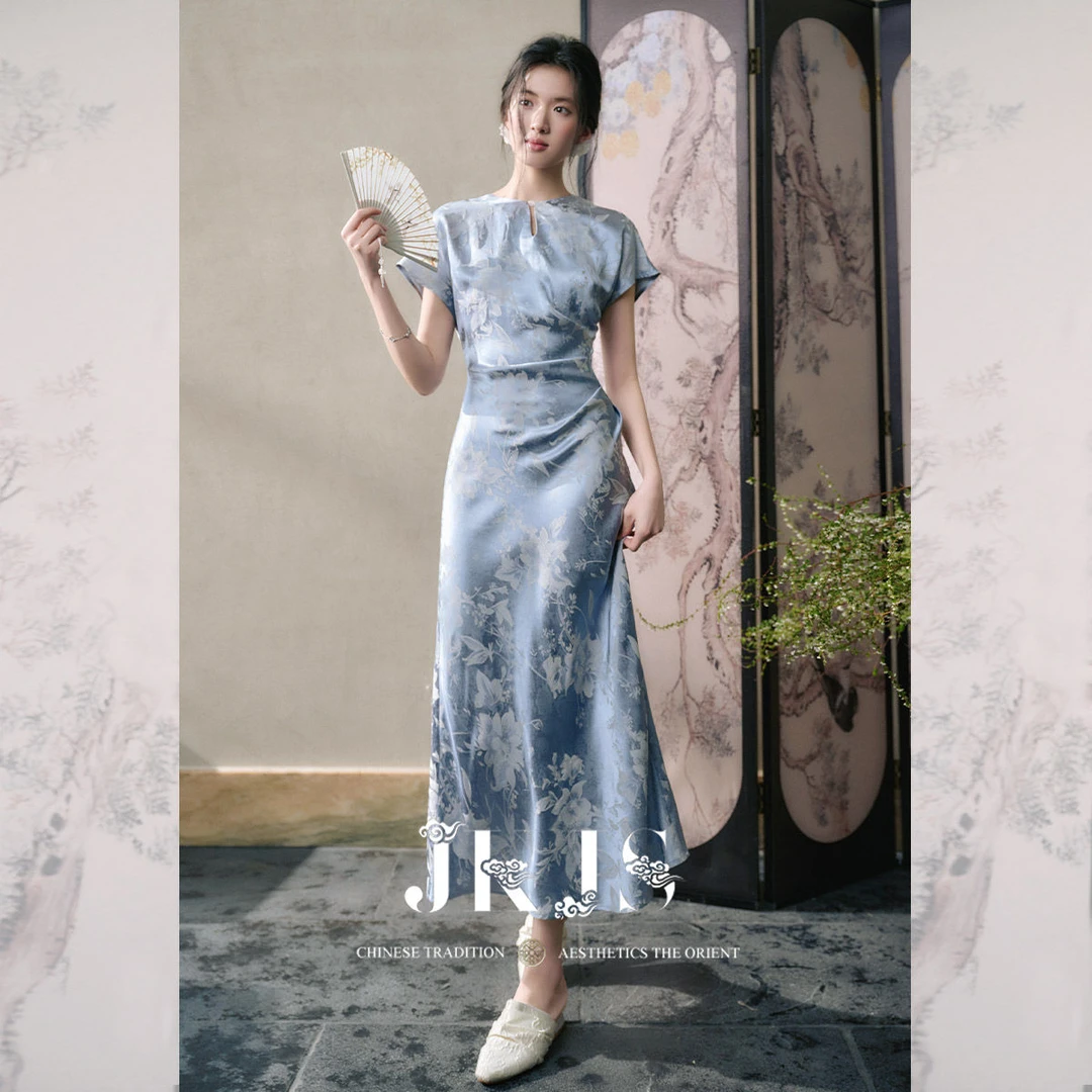 JKJS【碧聆风】人丝提花 国风旗袍女新中式长裙气质高级感连衣裙