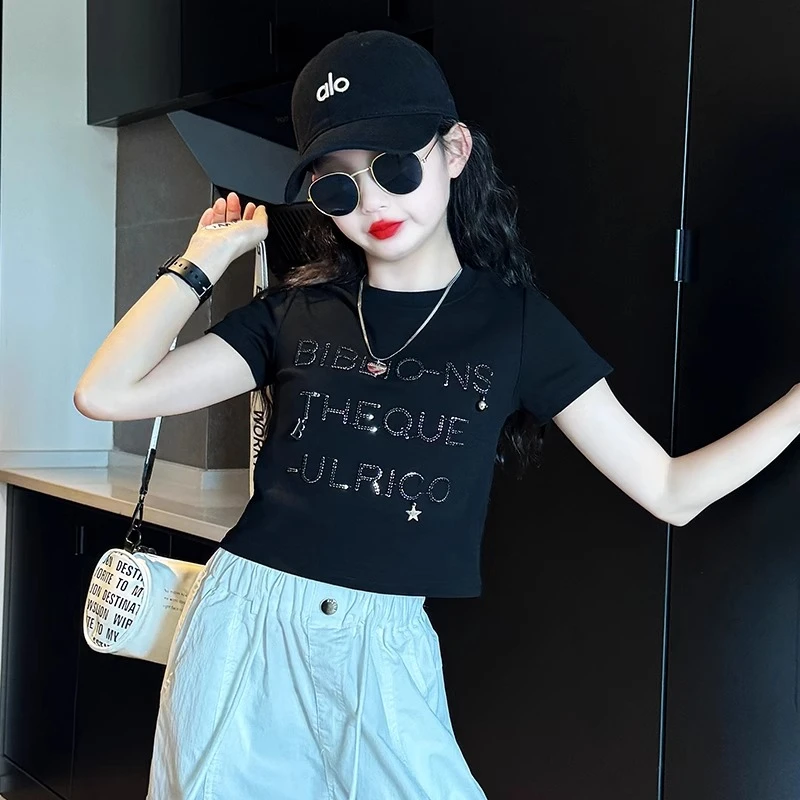 女童短袖短款夏装2025新款女大童辣妹t恤儿童夏季韩系显瘦工装裤