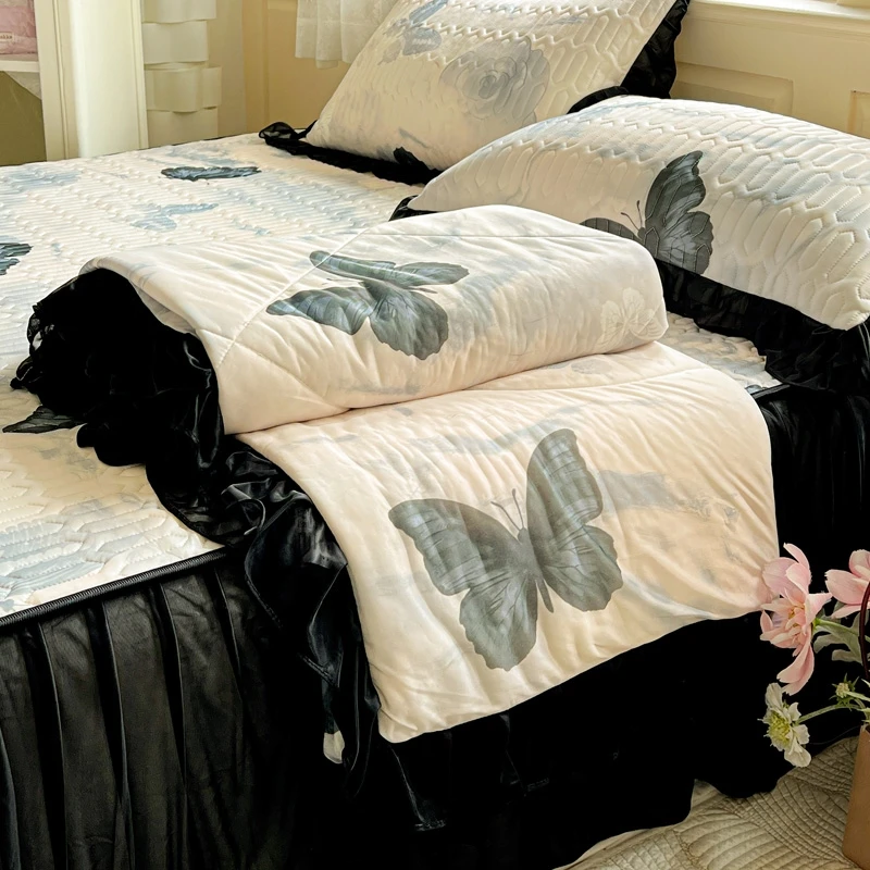 公主夏天花边床裙床罩冰丝席四件套夏被夏凉凉席床单被空调被夏季