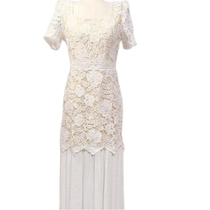 2025夏新款款轻奢小众长款蕾丝重工镂空宫廷连衣裙女装小礼服长裙