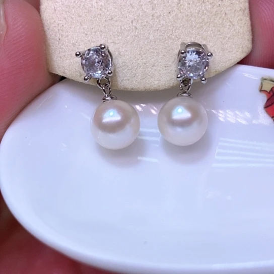 银S925镶嵌淡水珍珠耳饰