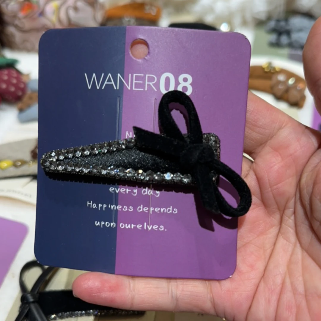 2025新款镶钻黑色掰掰夹蝴蝶结时尚百搭