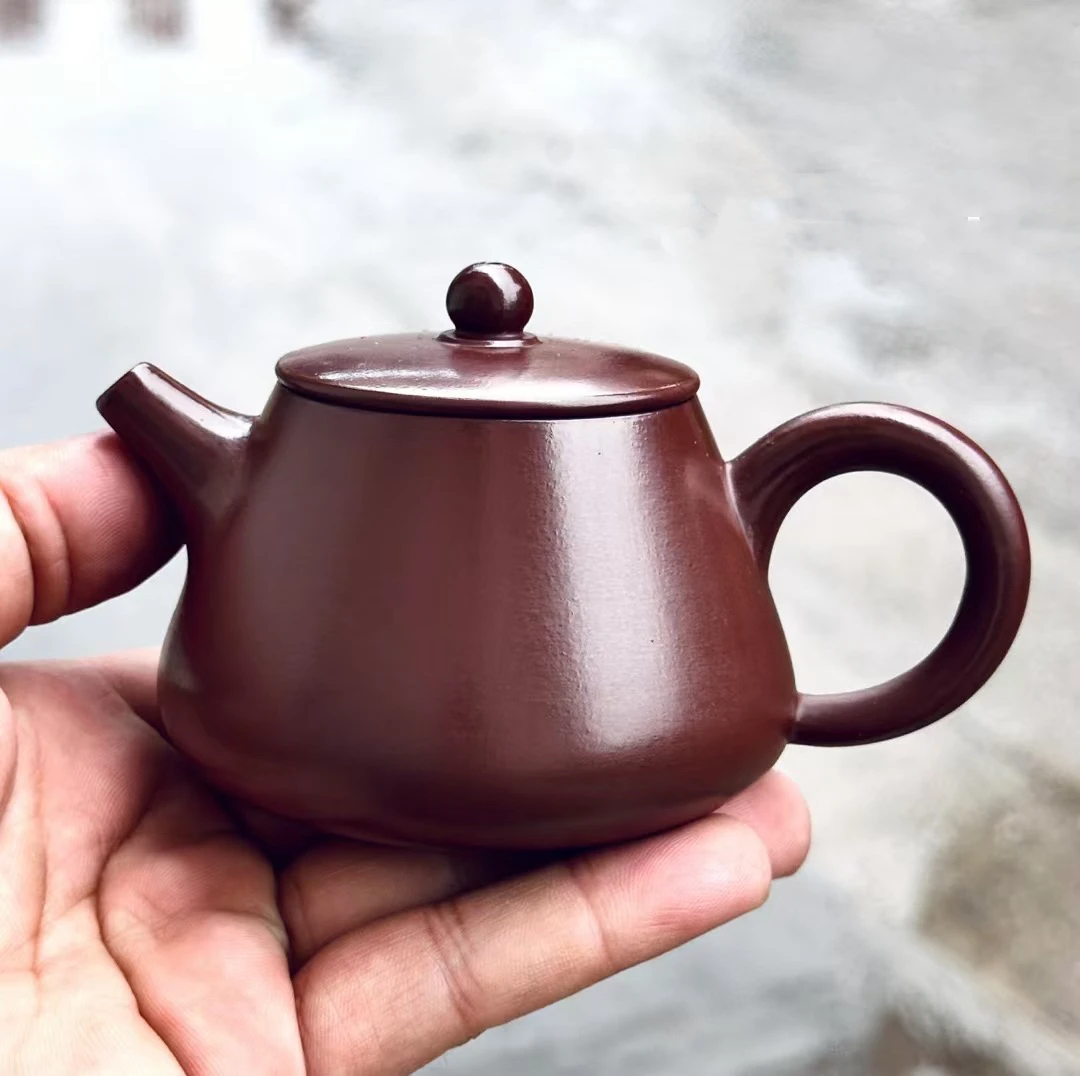 潮州朱泥壶全手工手拉壶紫泥黑金刚石瓢壶小容量 120cc
