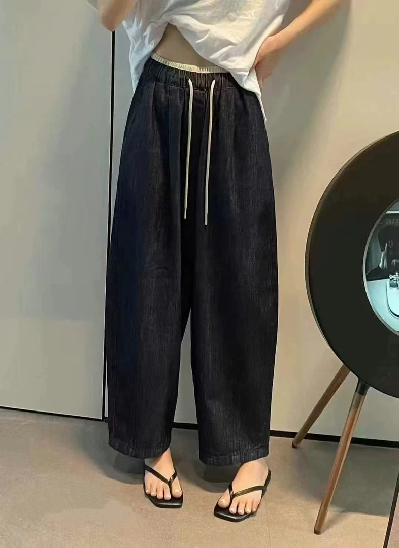 8858老厂家撞色松紧腰萝卜裤