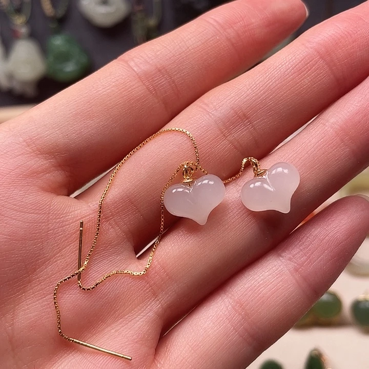 和田玉银S925镶嵌耳饰