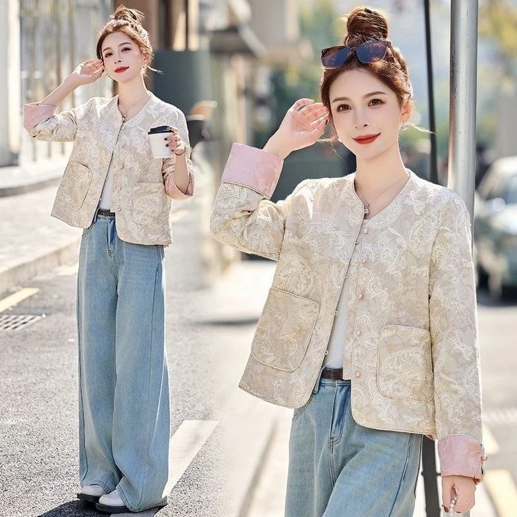 新中式国风外套女2025春秋新款高级感轻奢小香风短款提花唐装上衣