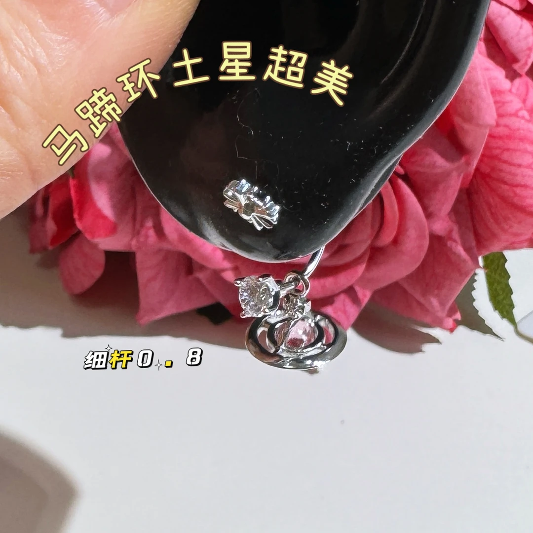 钛钢合成锆石耳饰 马蹄环土星细杆0.8克克元素钛钢气质