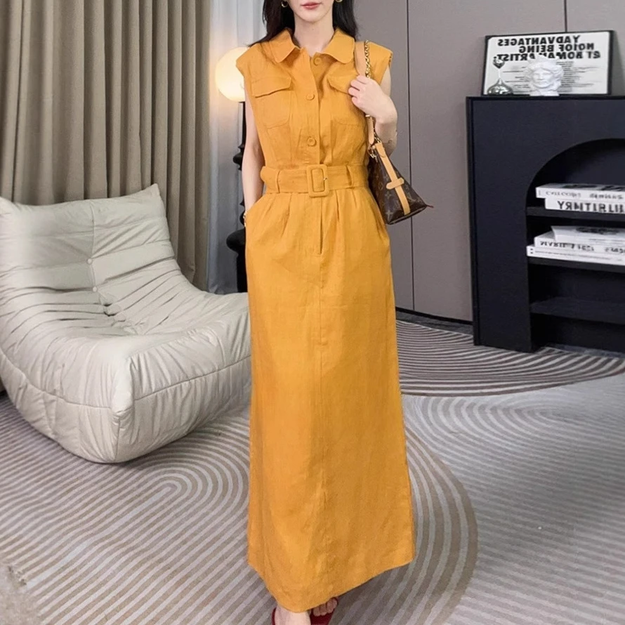 夏季新款时尚减龄裙子显瘦设计轻奢高端工装衬衫无袖连衣裙