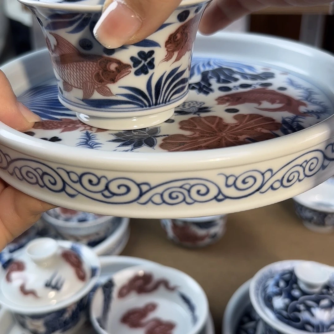 半*心釉里红仿古全手工手绘杯子