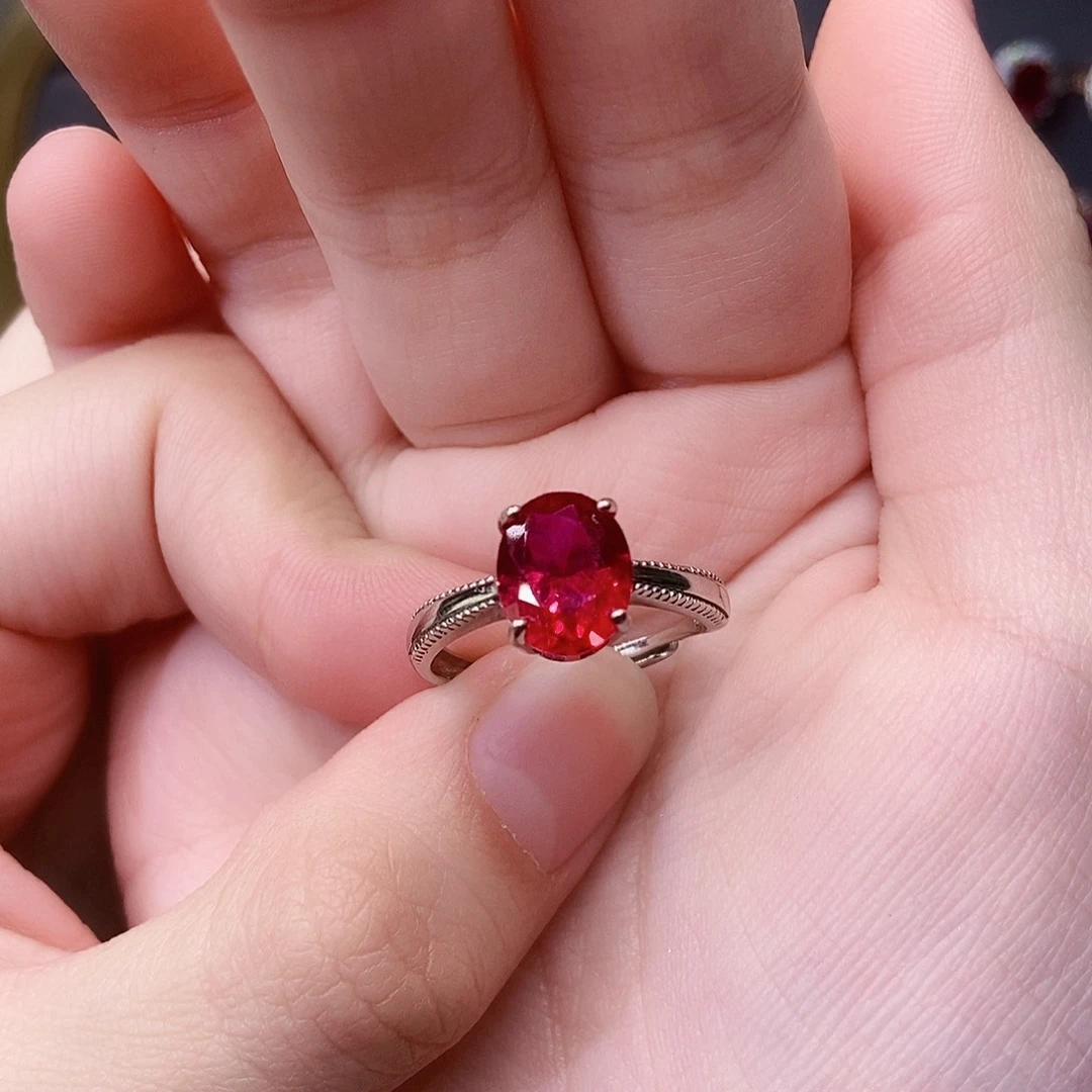 戒指银S925镶嵌红宝石