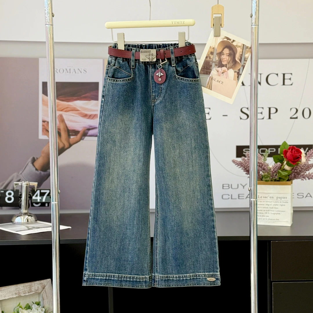 【实体品质.弹力牛仔】女童牛仔裤儿童2025秋高腰直筒阔腿裤潮2969