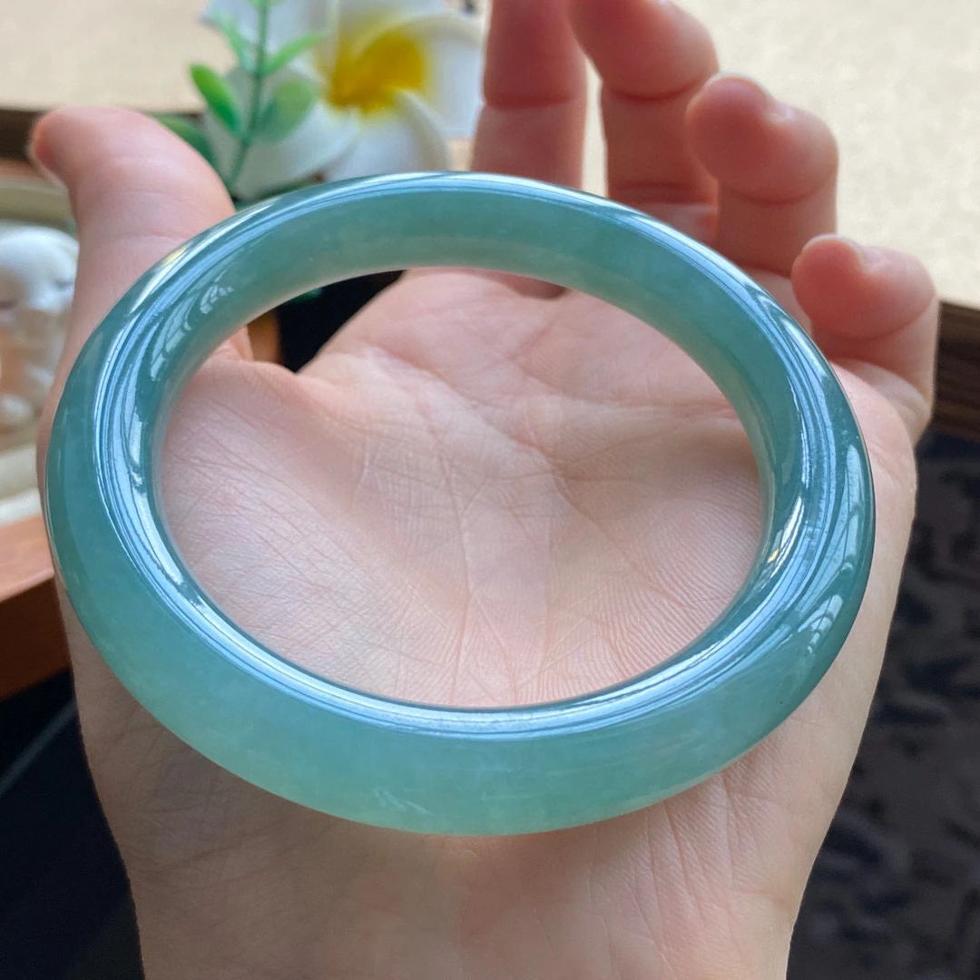 1.27批13860号手镯56-10 冰油蓝果冻圆条！浓郁深邃！