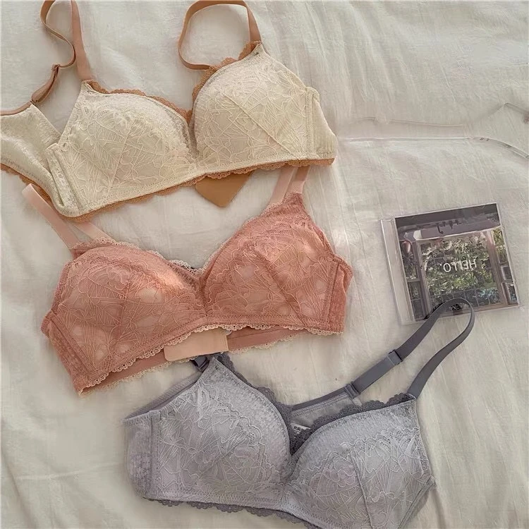 小众设计新款内衣蕾丝V型小胸颜值无钢圈舒适透气薄性感文胸甜美