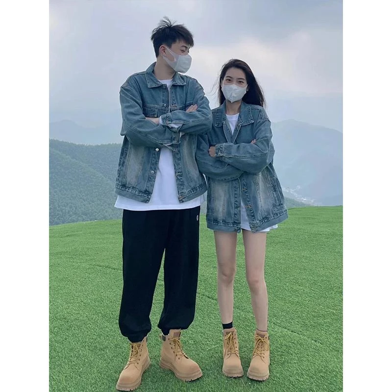 复古蓝色牛仔外套男女款2025春秋潮牌水洗情侣装夹克上衣牛仔褂子