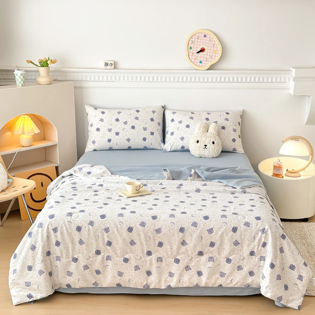 夏凉被四件套空调被床单套件双人夏季薄款被子柔软可机洗简约风格