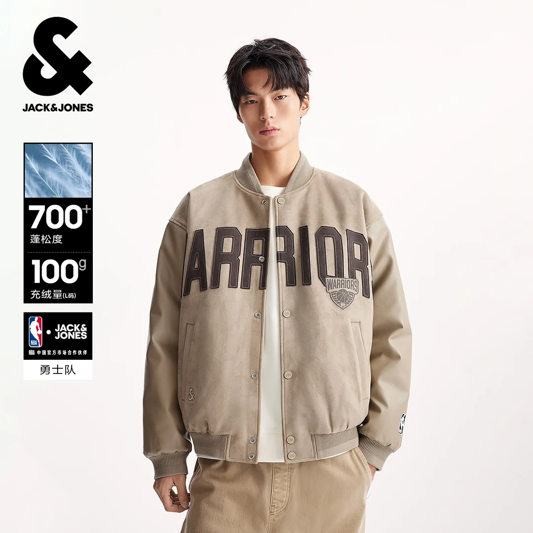 杰克琼斯NBA联名男装士秋季新款排骨羽绒服贴布绣立领保暖外套