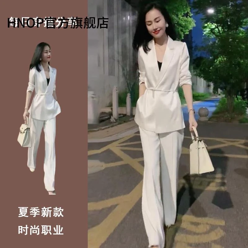 今年流行的夏装套装女薄款西装外套高级感轻职业西服阔腿裤两件套