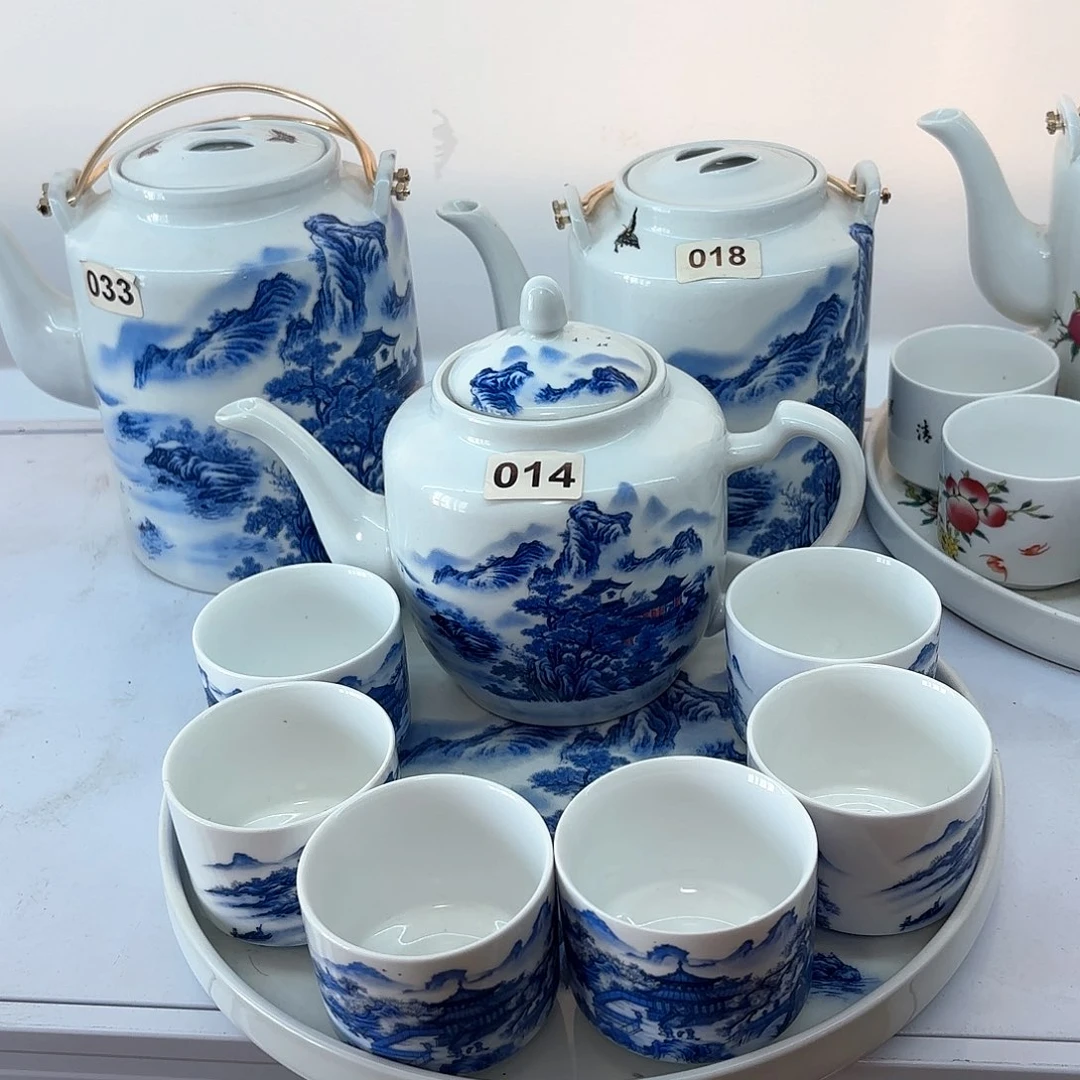 壶陶瓷依山傍水侧把壶➕六个杯子➕茶盘