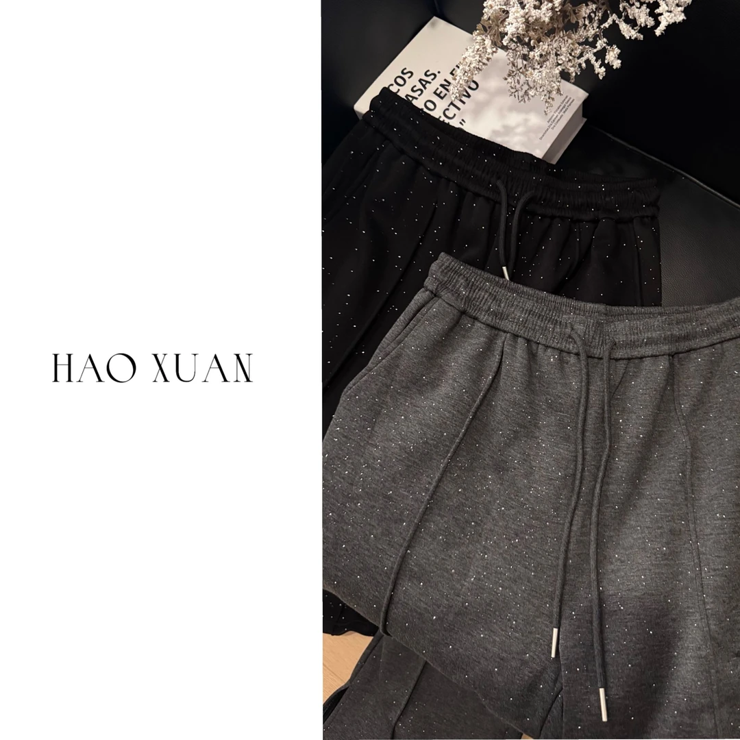 HAOXUAN 【128】烫钻开叉裤#66511-1