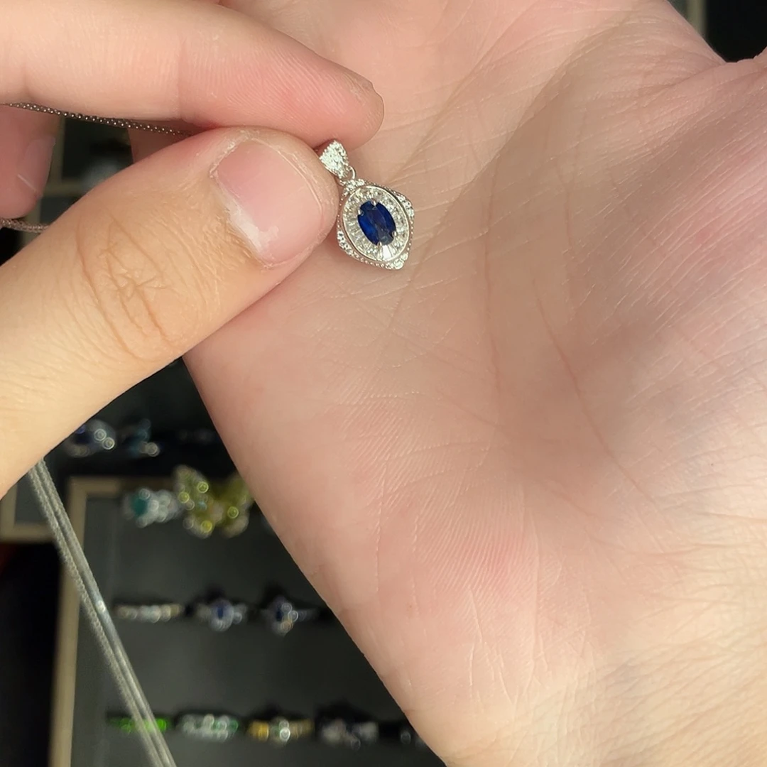 蓝宝石吊坠(不含链)银S925镶嵌