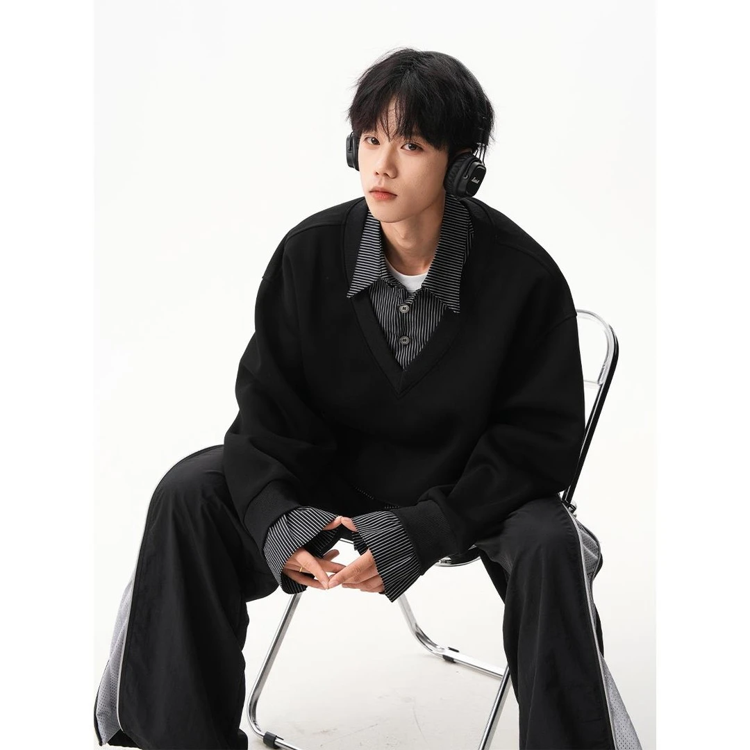 GIOIO高智感假两件POLO卫衣男秋季宽松撞色拼接长袖miu系休闲情侣