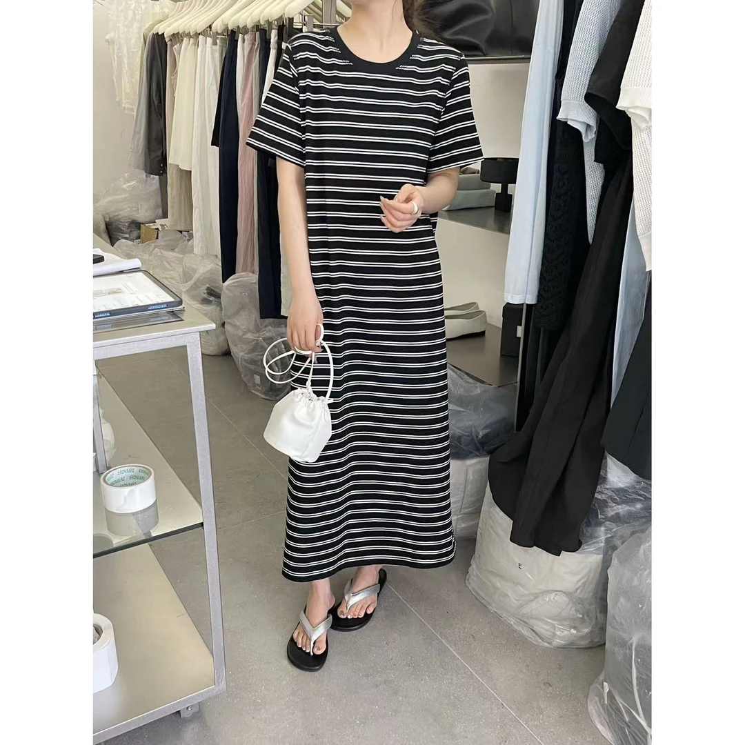 【福利】TSD-圆领短袖条纹T恤连衣裙显瘦气质#10288