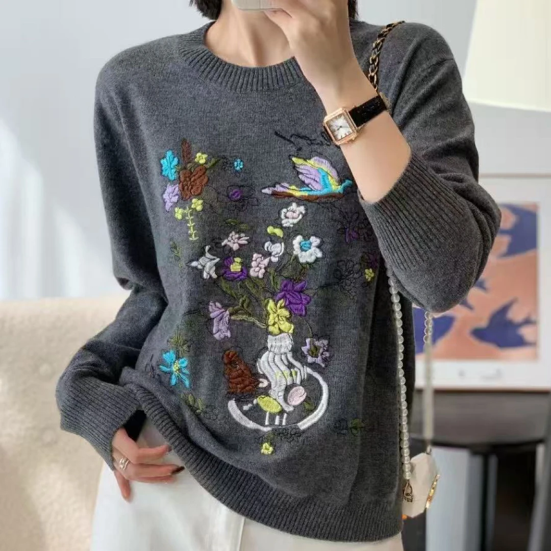 万花筒秋冬绵印花针织衫女时尚百搭显瘦打底衫6273