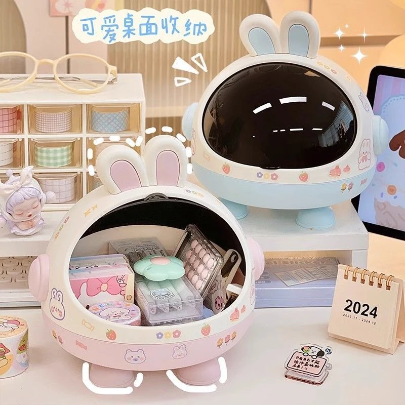 桌面兔子收纳盒可爱儿童学生女生发饰神器置物架桌上书桌杂物盒子