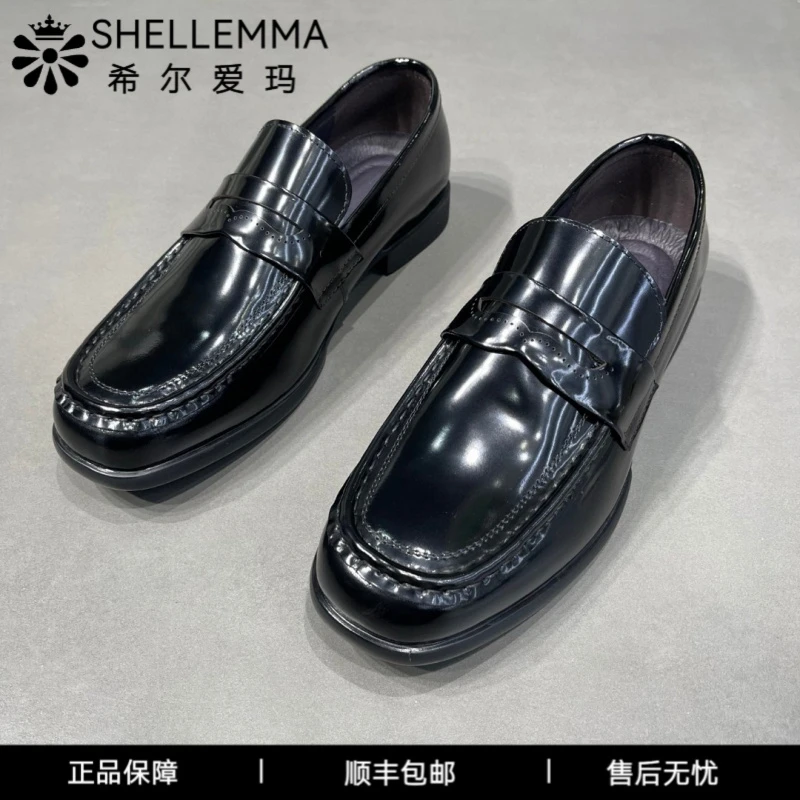 希尔爱玛轻奢男鞋牛皮男士乐福鞋男一脚蹬亮面皮鞋男士英伦漆皮商