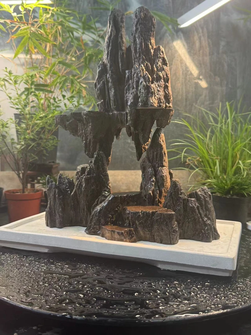 0004洞天仙境青龙石山峰造景复刻悬浮假山鱼缸造景石绿植盆栽摆件