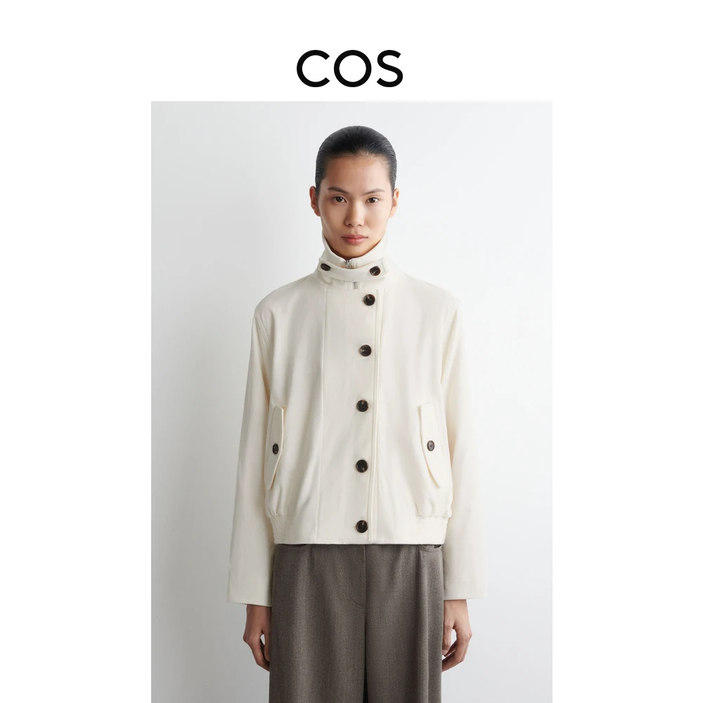 COS女装 休闲版型短款立领外套白色2025秋季新品1300182002
