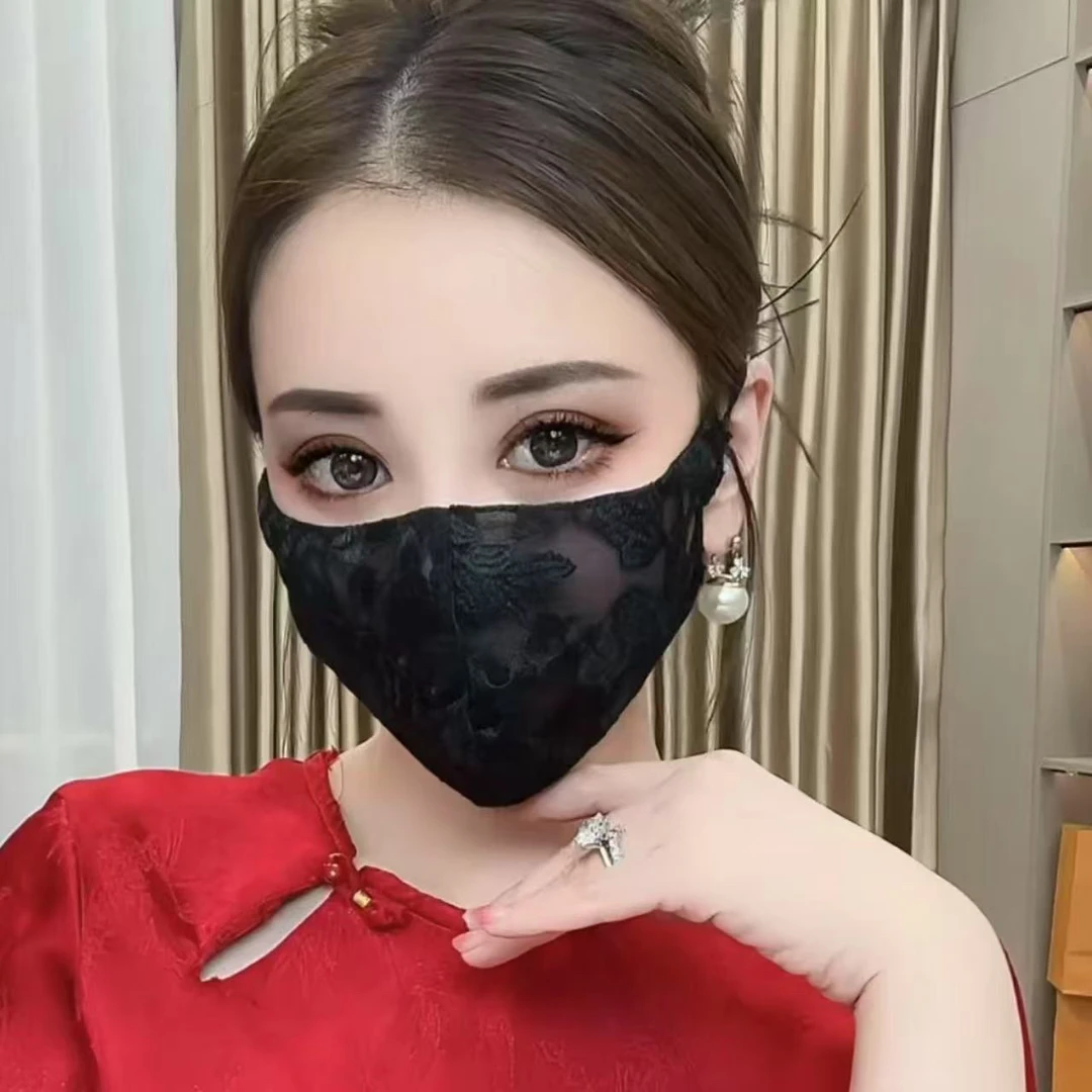 网红同款蕾丝刺绣花立体防晒口罩
