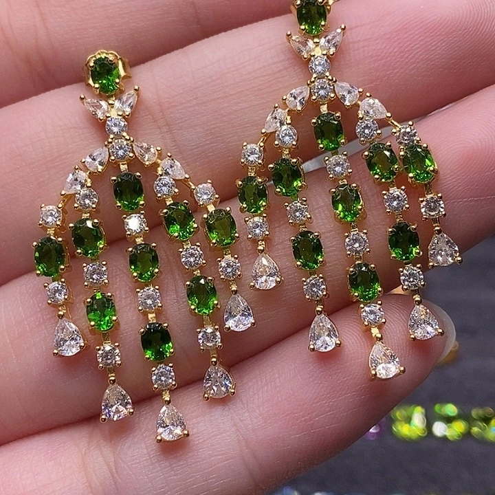 耳饰银S925镶嵌透辉石