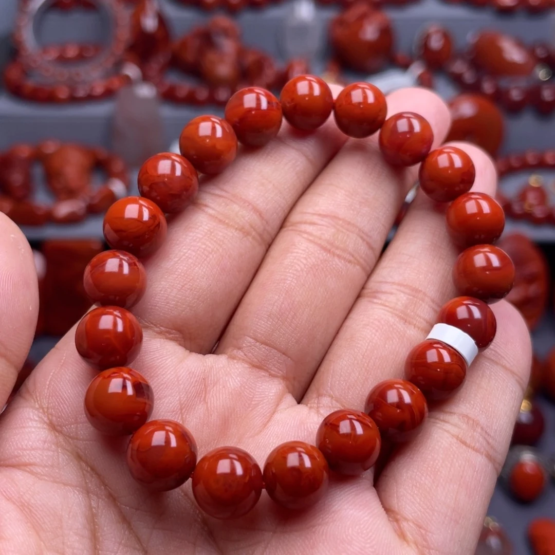 南红玛瑙未镶嵌珠宝奇石单圈9.5mm