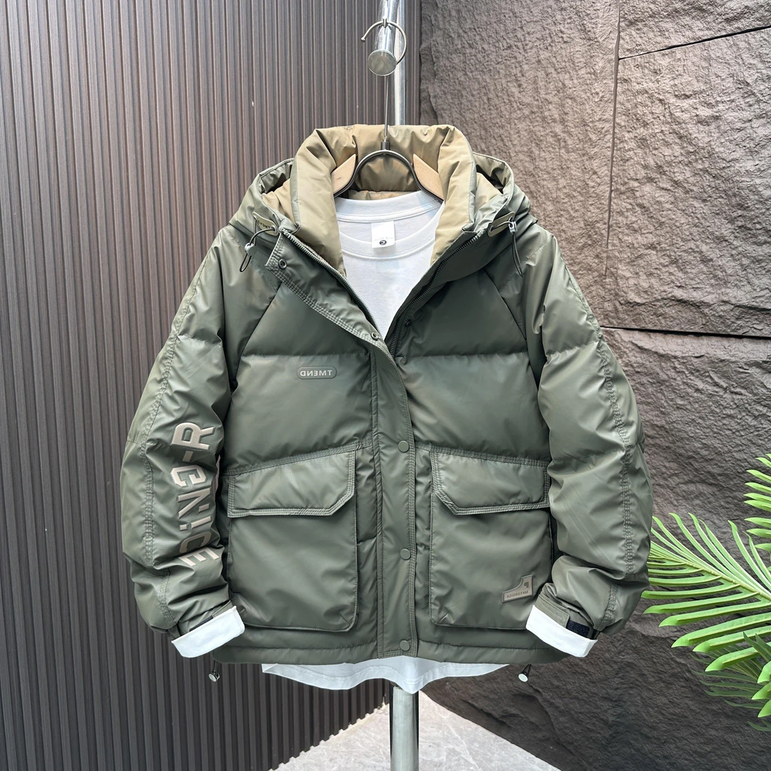 灏吉弧连帽羽绒服男短款冬季2025新款时尚潮流韩版加厚外套冬天