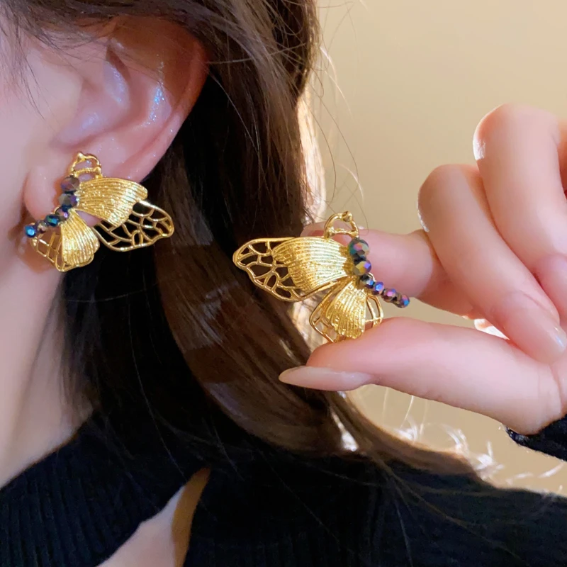 合金耳饰 新中式复古ins蝴蝶耳环轻奢高级感小众独特气质耳钉新款