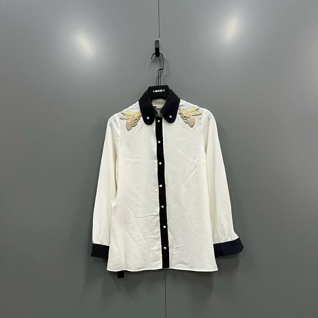 95新 GUCCI/古驰 z 小蜜蜂肩膀刺绣衬衫 40码 100745