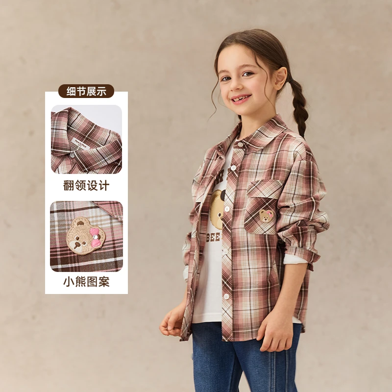 PawinPaw童装25年秋冬新款女童格子衬衫宽松全棉百搭PCBAF4921E